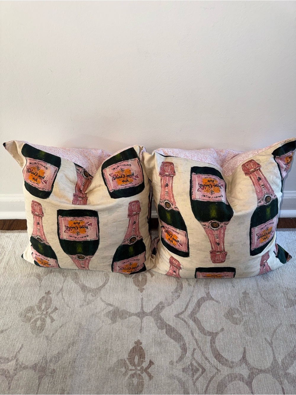 Champagne Bottle Print Set of 2 Custom Feather Down Accent Throw Pillows